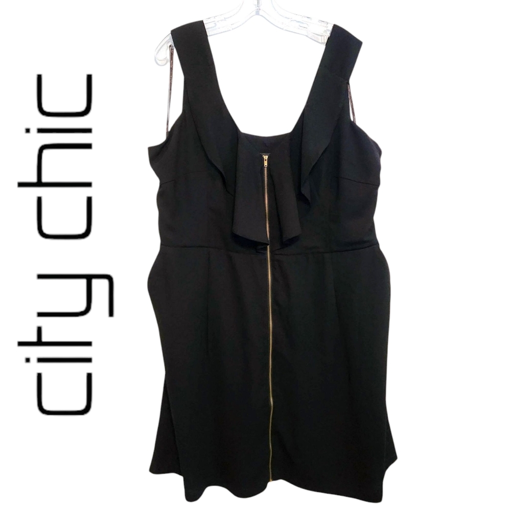 City Chic Sleeveless Black Zip Front Dress Sz 18 EUC